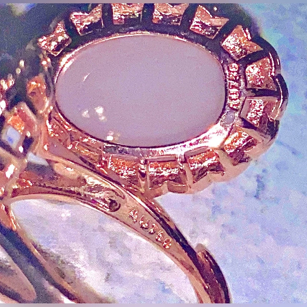 Unmarked Rose Gold Necklace/Ring Set in Glamour Pink Gold Fill-Artificial Quartz - Picture 9 of 16